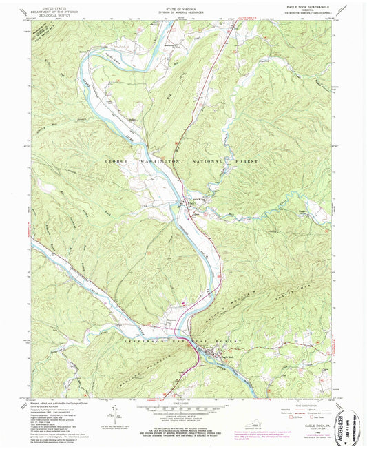 Classic USGS Eagle Rock Virginia 7.5'x7.5' Topo Map Image