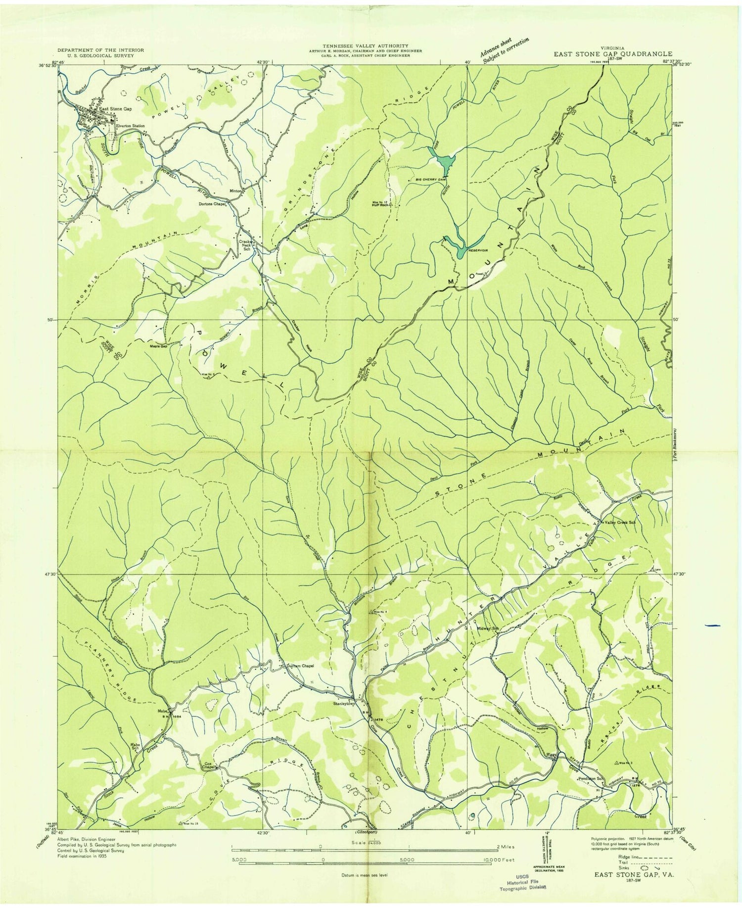 Classic USGS East Stone Gap Virginia 7.5'x7.5' Topo Map Image