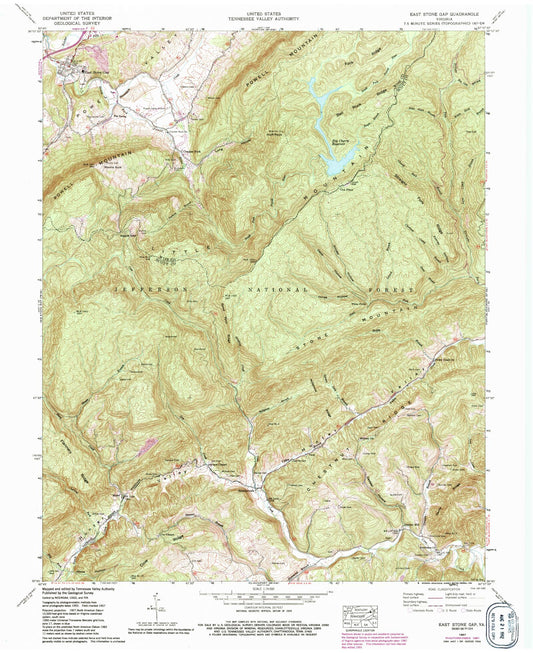 Classic USGS East Stone Gap Virginia 7.5'x7.5' Topo Map Image