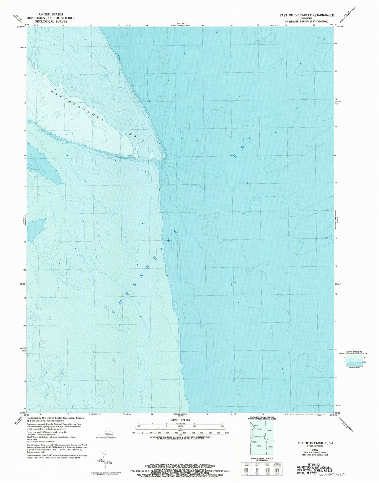 Classic USGS East of Deltaville Virginia 7.5'x7.5' Topo Map Image