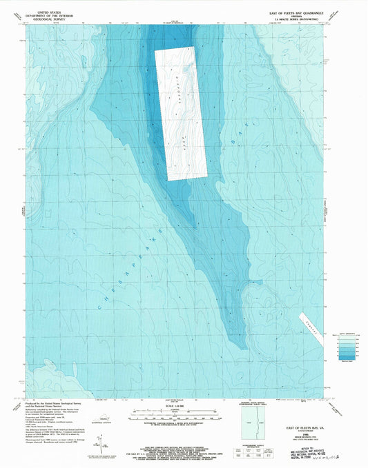Classic USGS East of Fleets Bay Virginia 7.5'x7.5' Topo Map Image