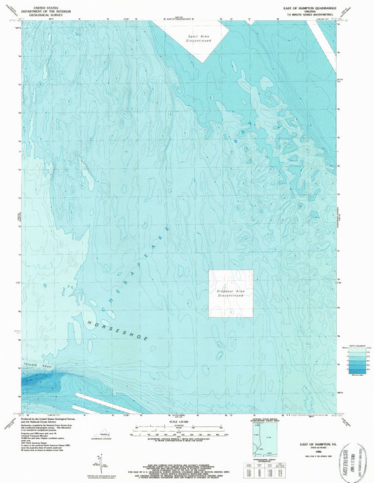 Classic USGS East of Hampton Virginia 7.5'x7.5' Topo Map Image