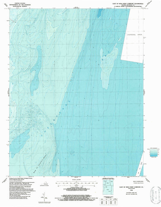Classic USGS East of New Point Comfort Virginia 7.5'x7.5' Topo Map Image