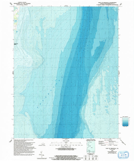 Classic USGS East of Reedville Virginia 7.5'x7.5' Topo Map Image