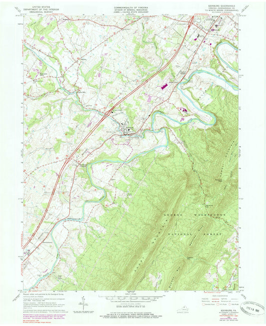 Classic USGS Edinburg Virginia 7.5'x7.5' Topo Map Image