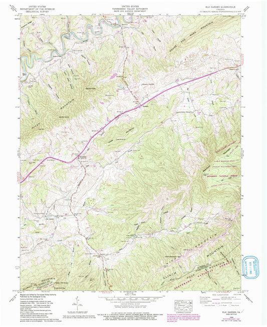 Classic USGS Elk Garden Virginia 7.5'x7.5' Topo Map Image