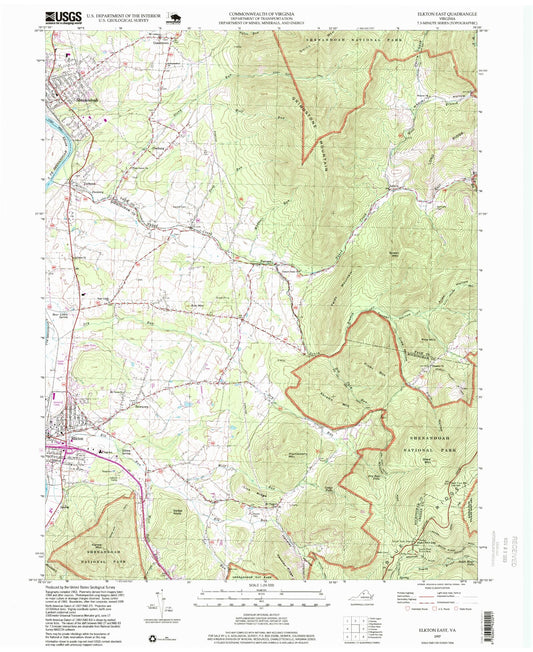 Classic USGS Elkton East Virginia 7.5'x7.5' Topo Map Image