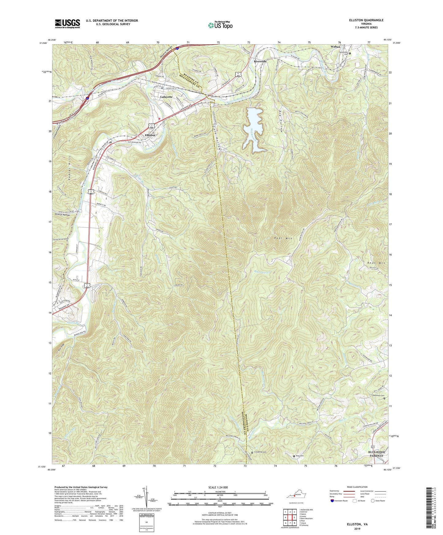 Elliston Virginia US Topo Map Image