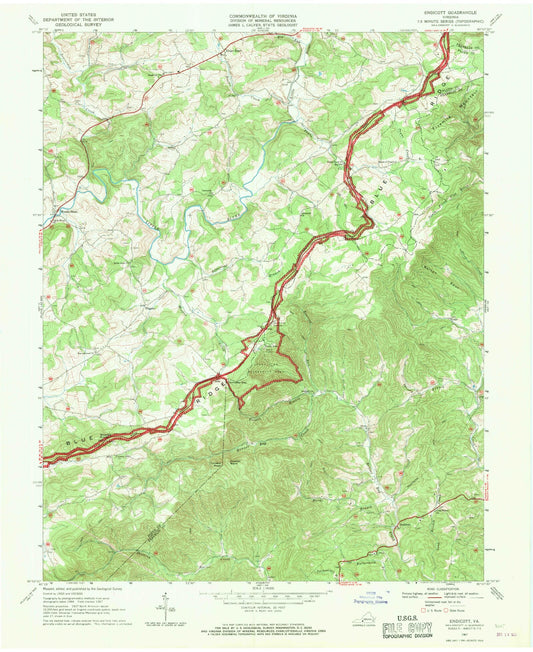 Classic USGS Endicott Virginia 7.5'x7.5' Topo Map Image