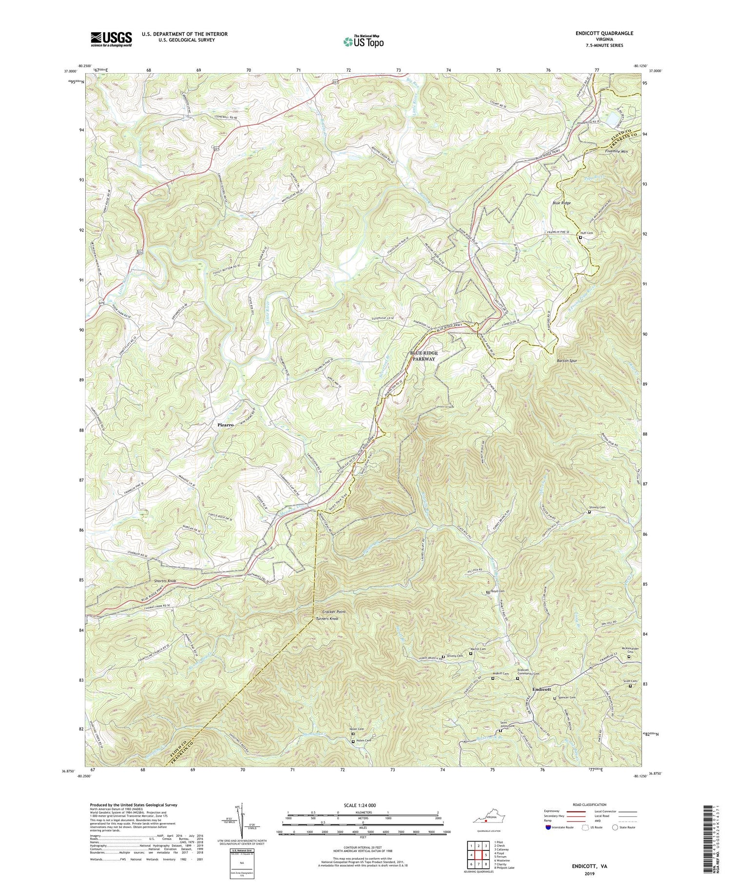 Endicott Virginia US Topo Map Image