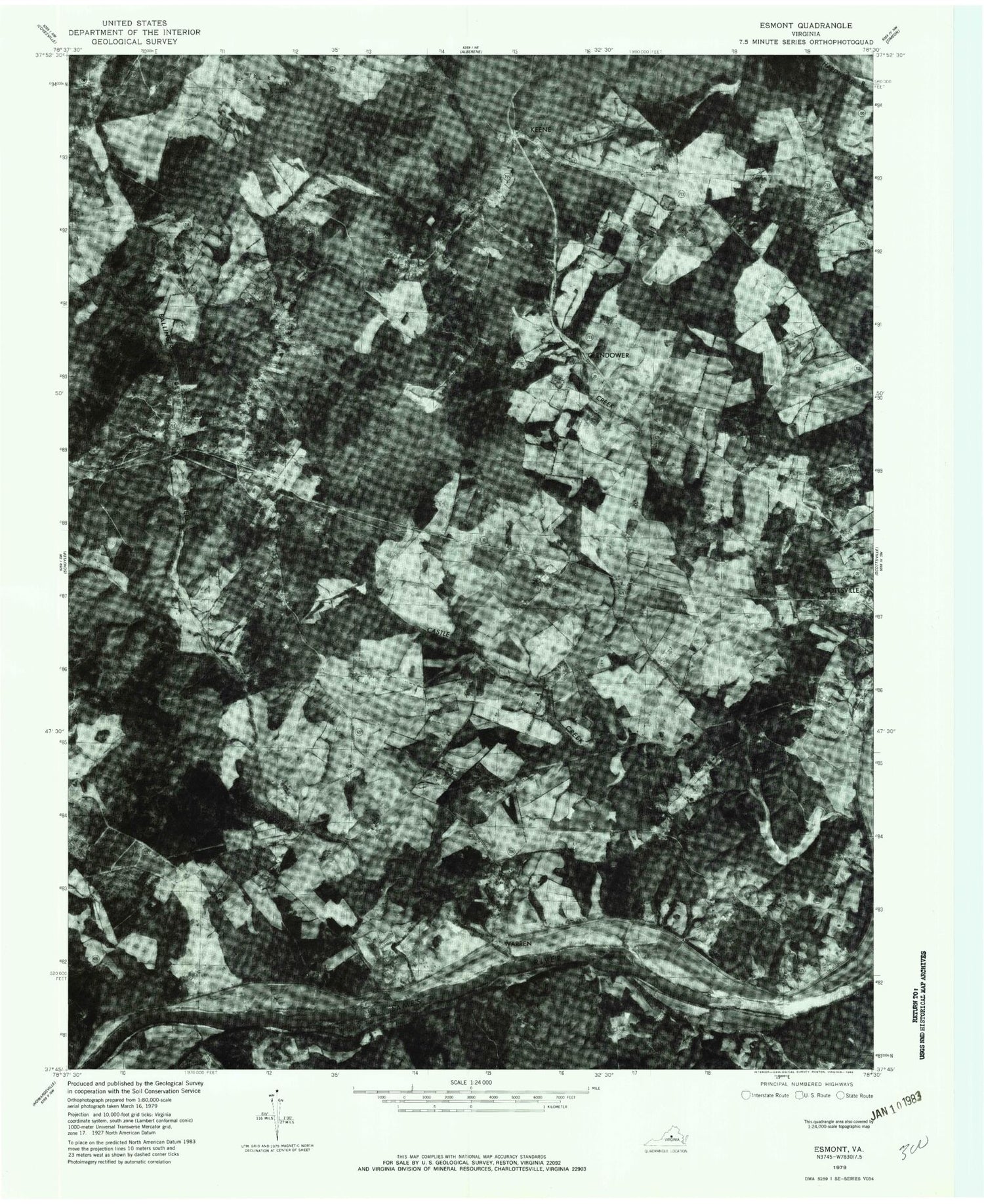 Classic USGS Esmont Virginia 7.5'x7.5' Topo Map Image