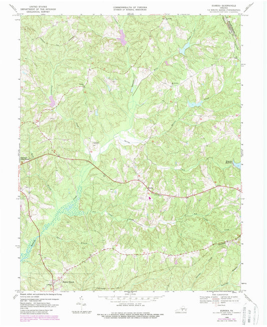 Classic USGS Eureka Virginia 7.5'x7.5' Topo Map Image
