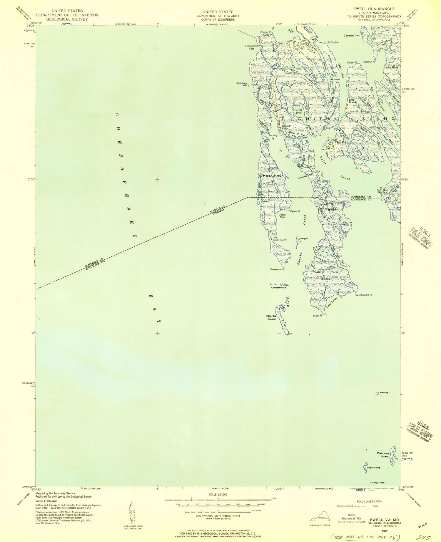Classic USGS Ewell Maryland 7.5'x7.5' Topo Map Image