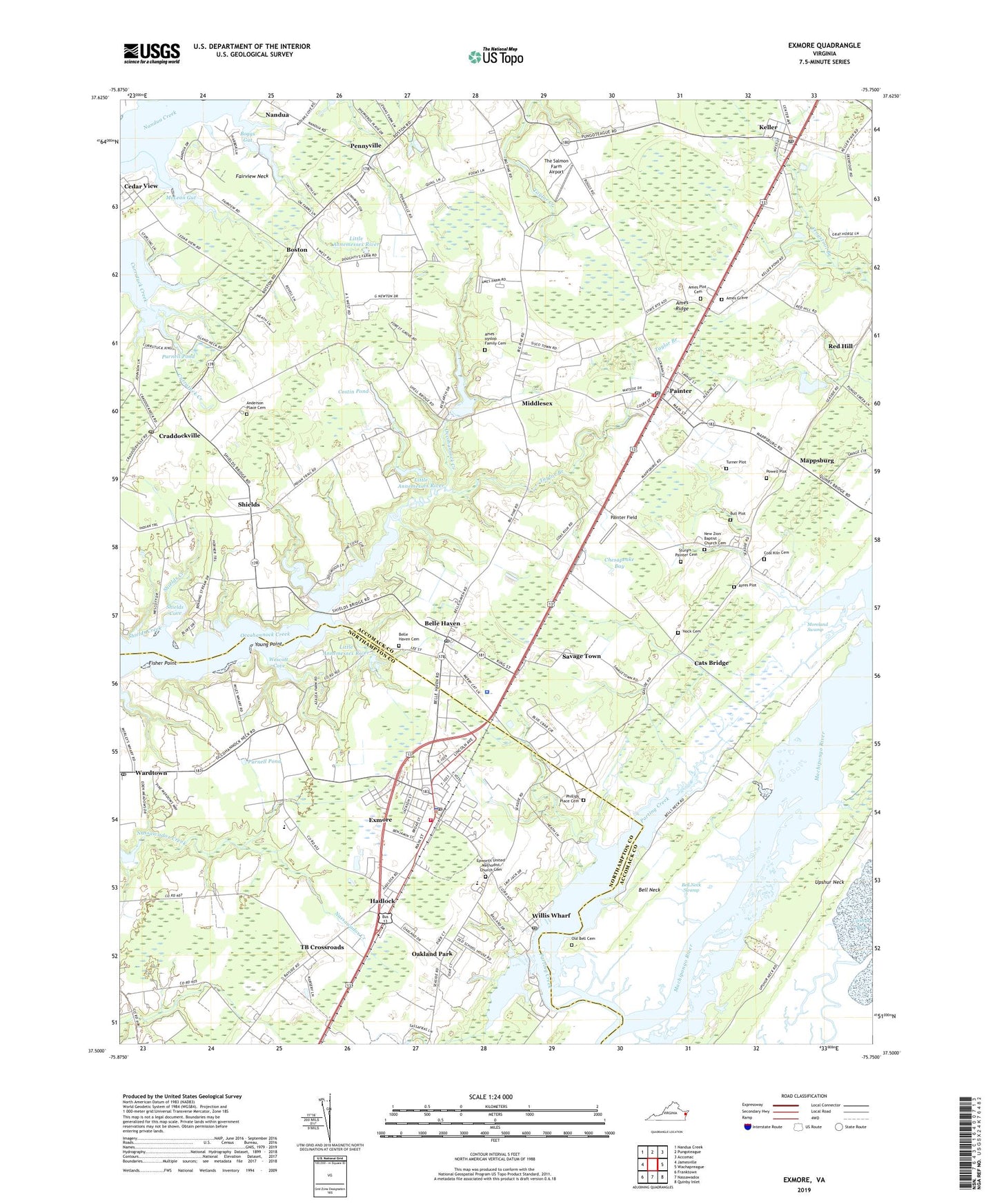 Exmore Virginia US Topo Map Image