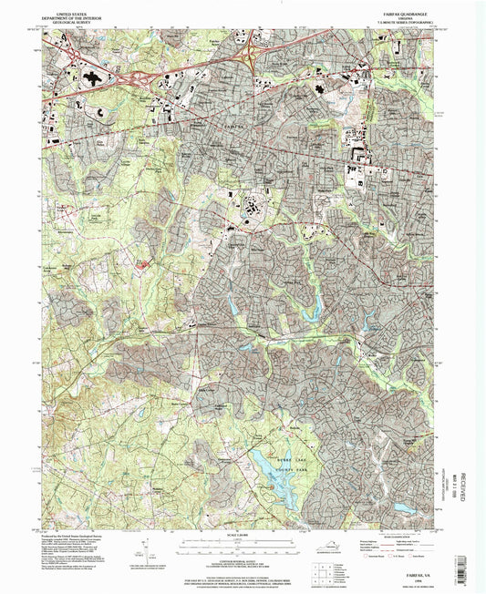 Classic USGS Fairfax Virginia 7.5'x7.5' Topo Map Image