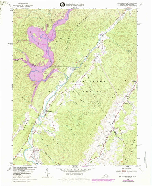 Classic USGS Falling Spring Virginia 7.5'x7.5' Topo Map Image