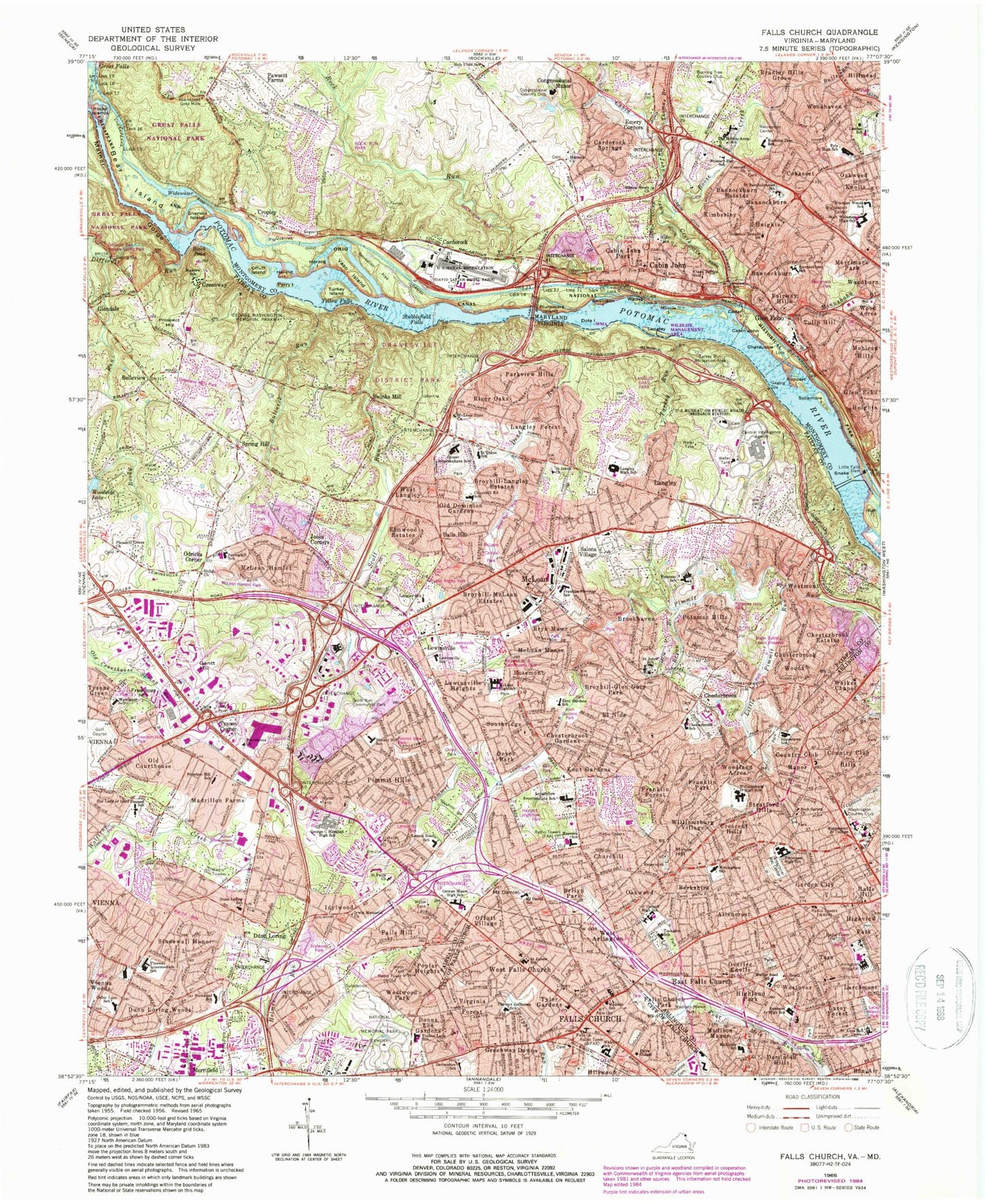 USGS Classic Falls Church Virginia 7.5'x7.5' Topo Map Image