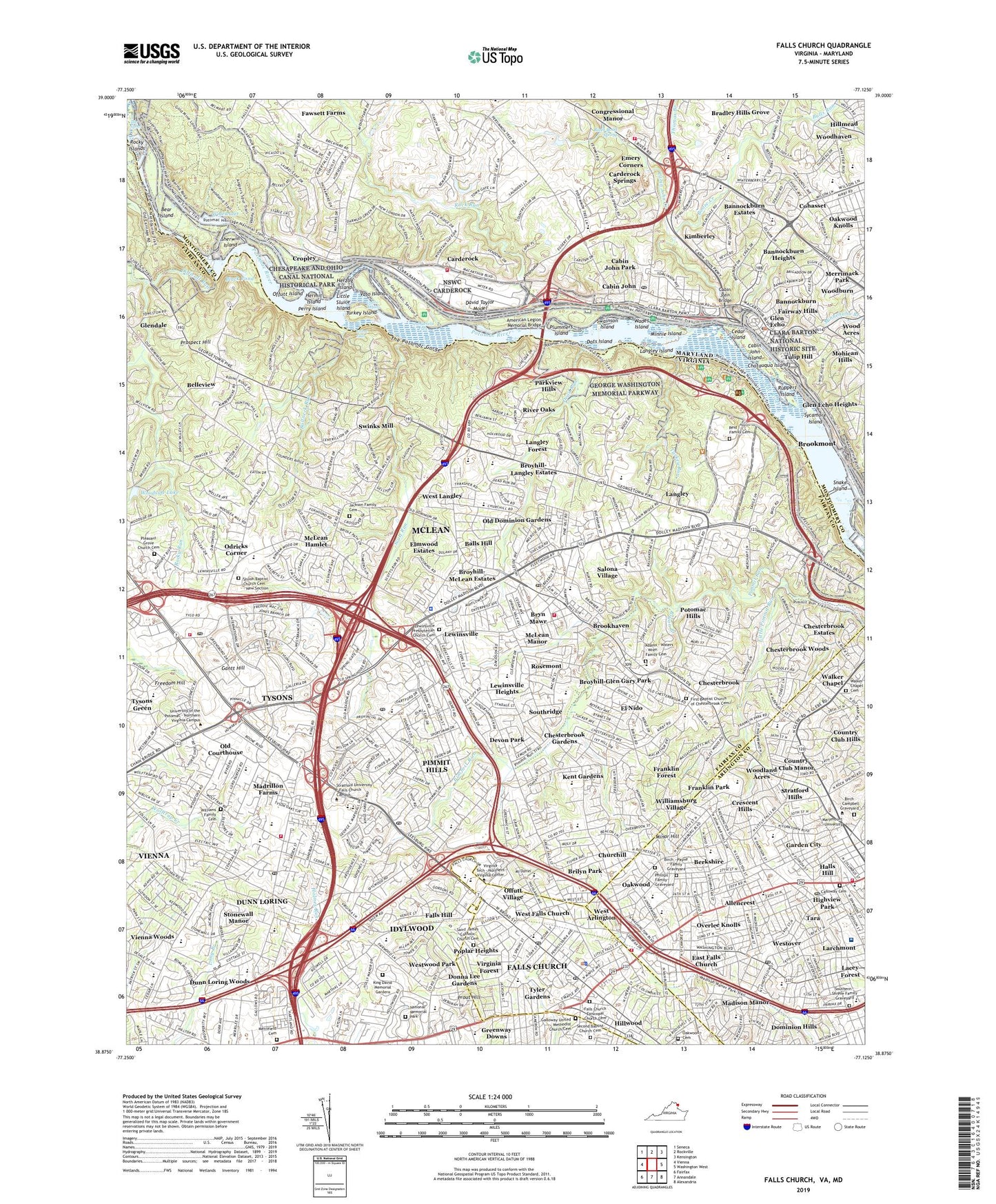 Falls Church Virginia US Topo Map Image