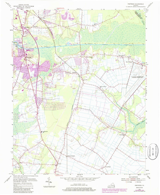 Classic USGS Fentress Virginia 7.5'x7.5' Topo Map Image