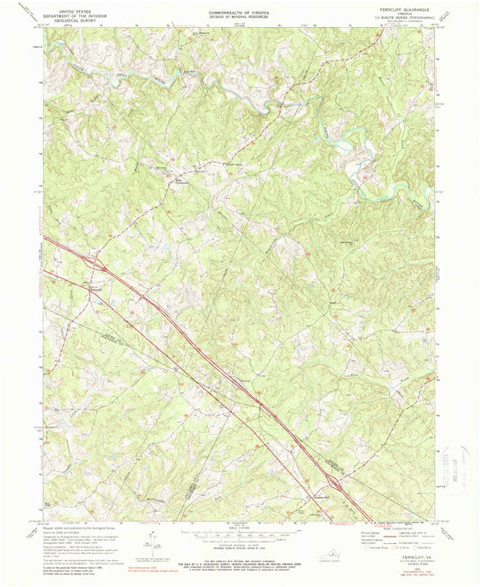 Classic USGS Ferncliff Virginia 7.5'x7.5' Topo Map Image