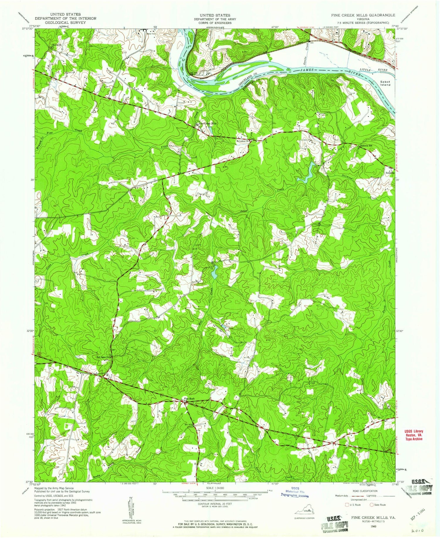 Classic USGS Fine Creek Mills Virginia 7.5'x7.5' Topo Map Image