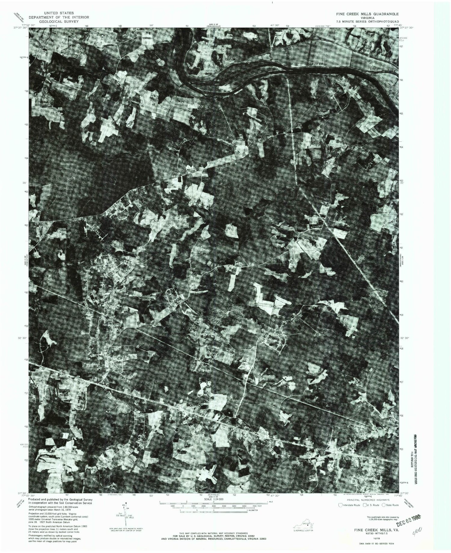 Classic USGS Fine Creek Mills Virginia 7.5'x7.5' Topo Map Image