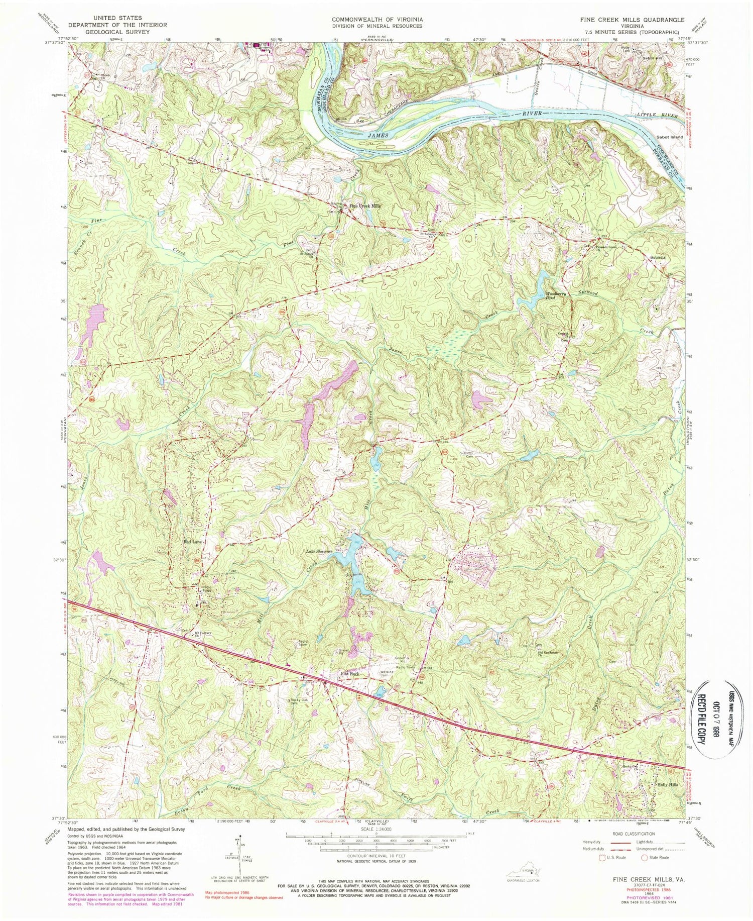 Classic USGS Fine Creek Mills Virginia 7.5'x7.5' Topo Map Image