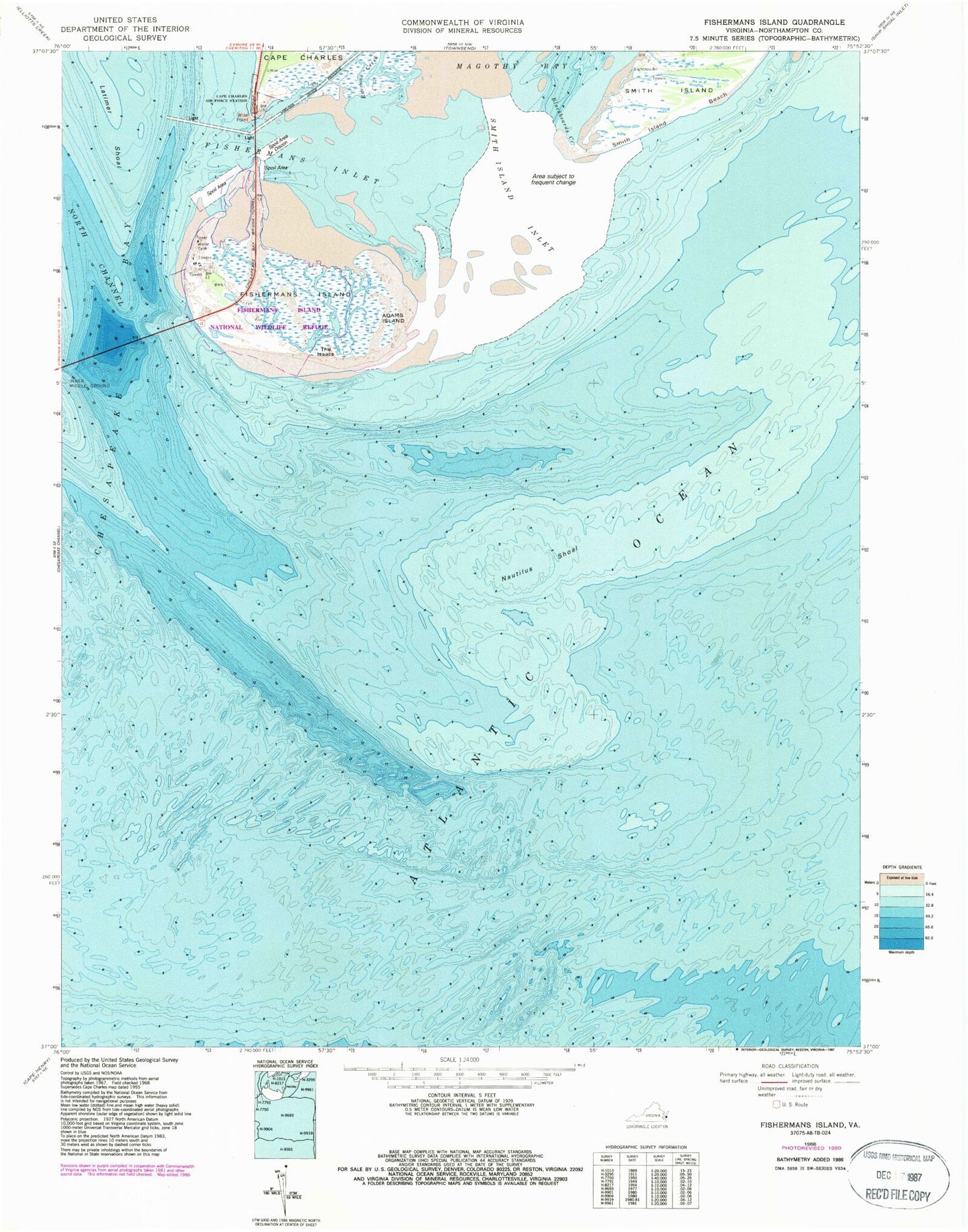 Classic USGS Fishermans Island Virginia 7.5'x7.5' Topo Map Image