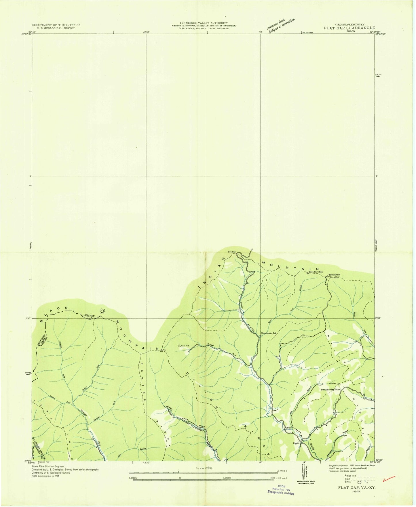 Classic USGS Flat Gap Virginia 7.5'x7.5' Topo Map Image