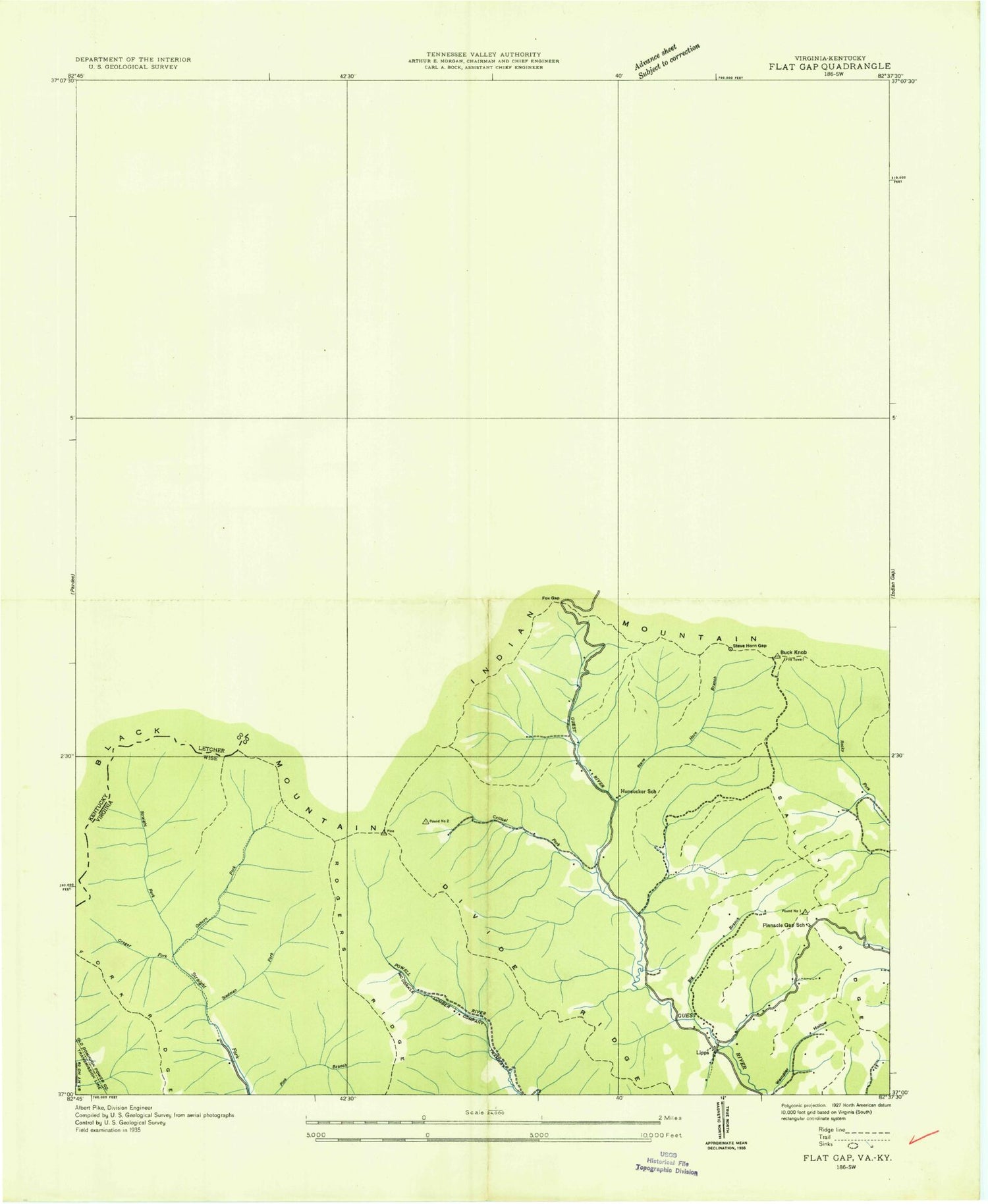 Classic USGS Flat Gap Virginia 7.5'x7.5' Topo Map Image