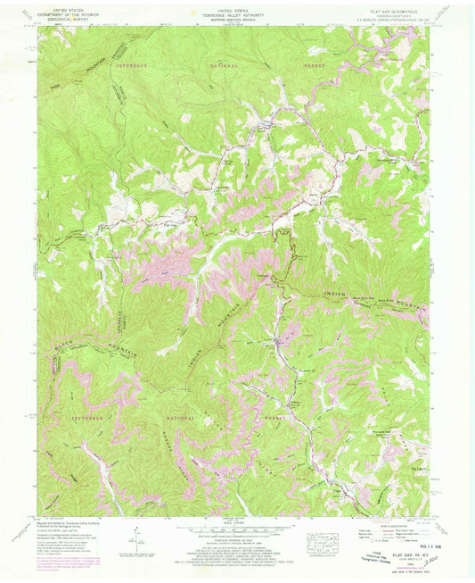 Classic USGS Flat Gap Virginia 7.5'x7.5' Topo Map Image