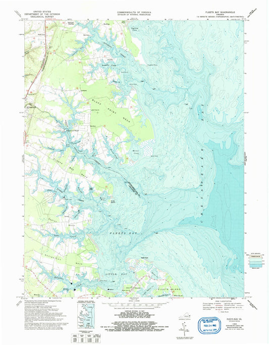 Classic USGS Fleets Bay Virginia 7.5'x7.5' Topo Map Image