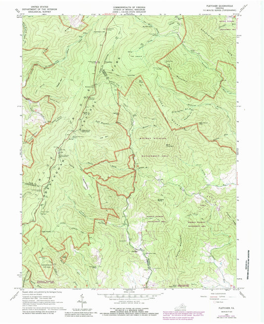 USGS Classic Fletcher Virginia 7.5'x7.5' Topo Map Image