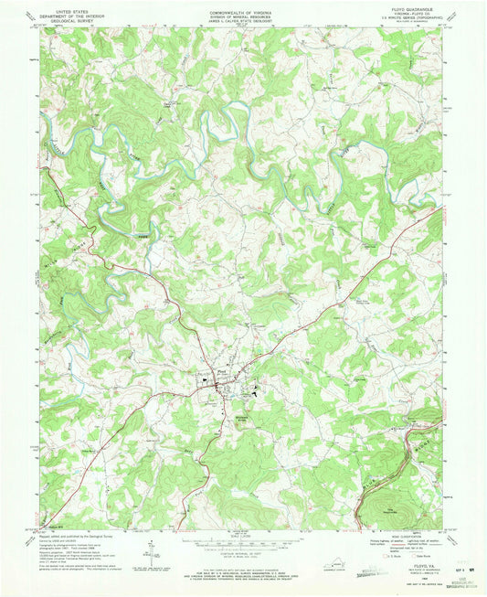 Classic USGS Floyd Virginia 7.5'x7.5' Topo Map Image