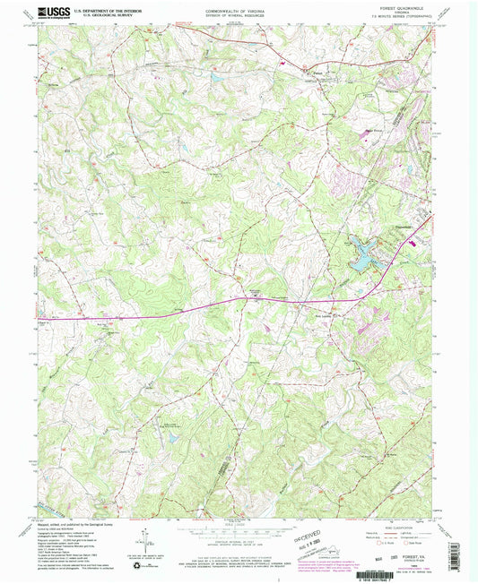 Classic USGS Forest Virginia 7.5'x7.5' Topo Map Image