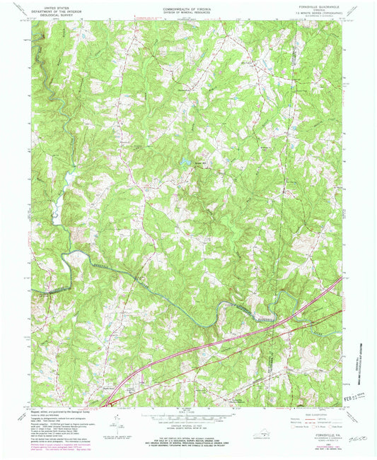 Classic USGS Forksville Virginia 7.5'x7.5' Topo Map Image