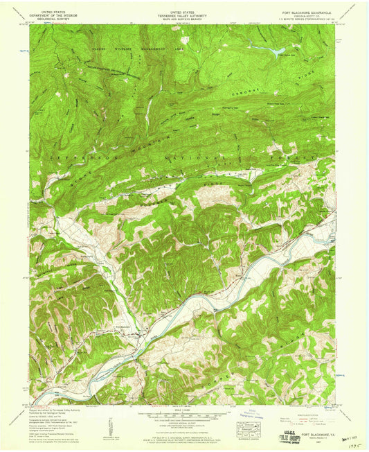 Classic USGS Fort Blackmore Virginia 7.5'x7.5' Topo Map Image