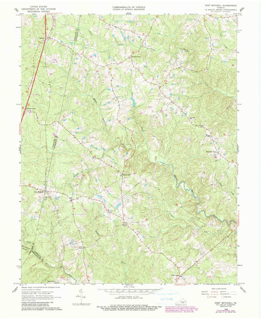 Classic USGS Fort Mitchell Virginia 7.5'x7.5' Topo Map Image