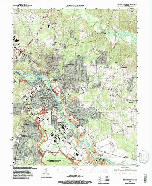 Classic USGS Fredericksburg Virginia 7.5'x7.5' Topo Map Image