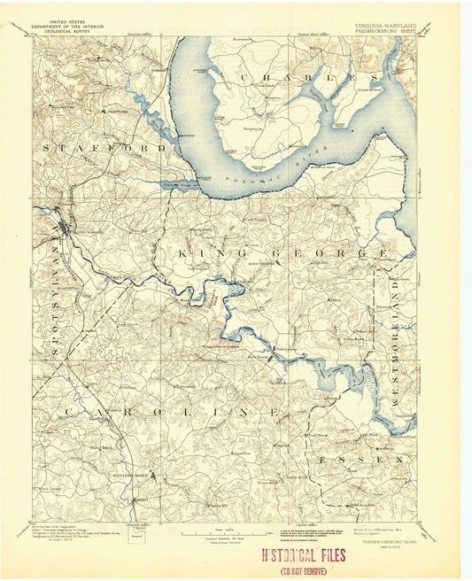 Historic 1894 Fredericksburg Virginia 30'x30' Topo Map Image