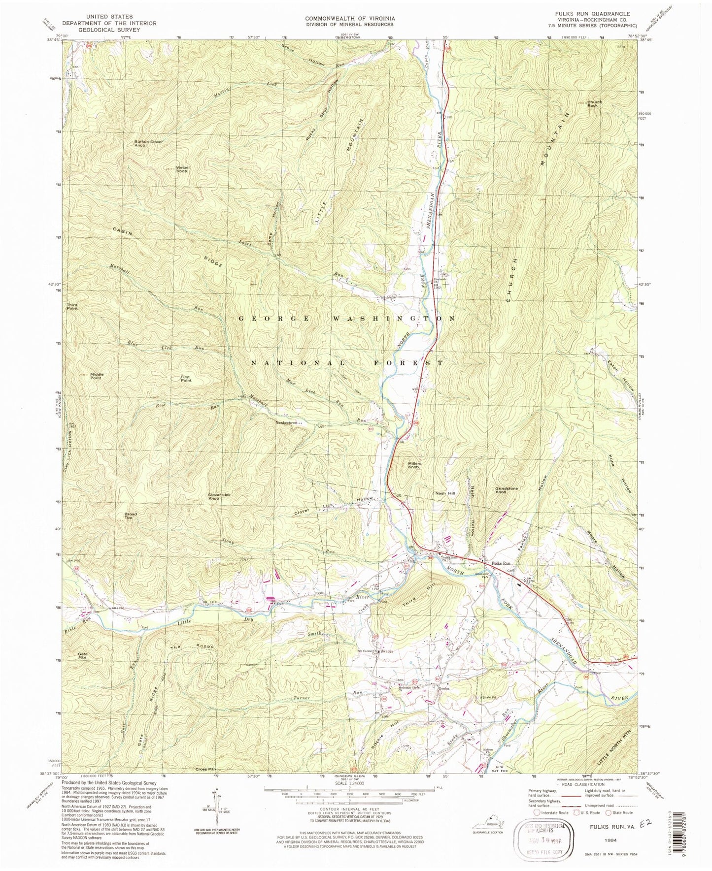 Classic USGS Fulks Run Virginia 7.5'x7.5' Topo Map Image