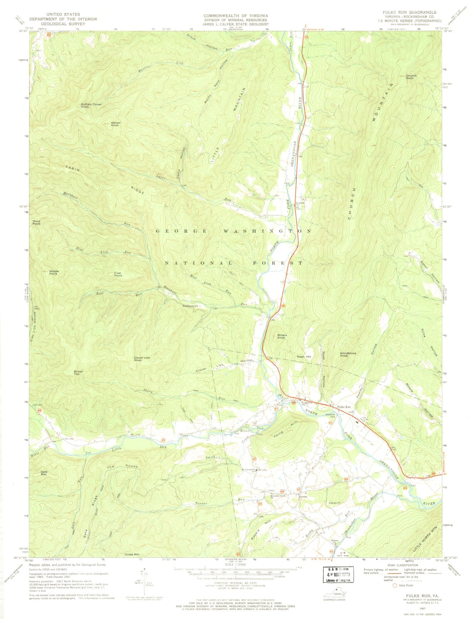 Classic USGS Fulks Run Virginia 7.5'x7.5' Topo Map Image