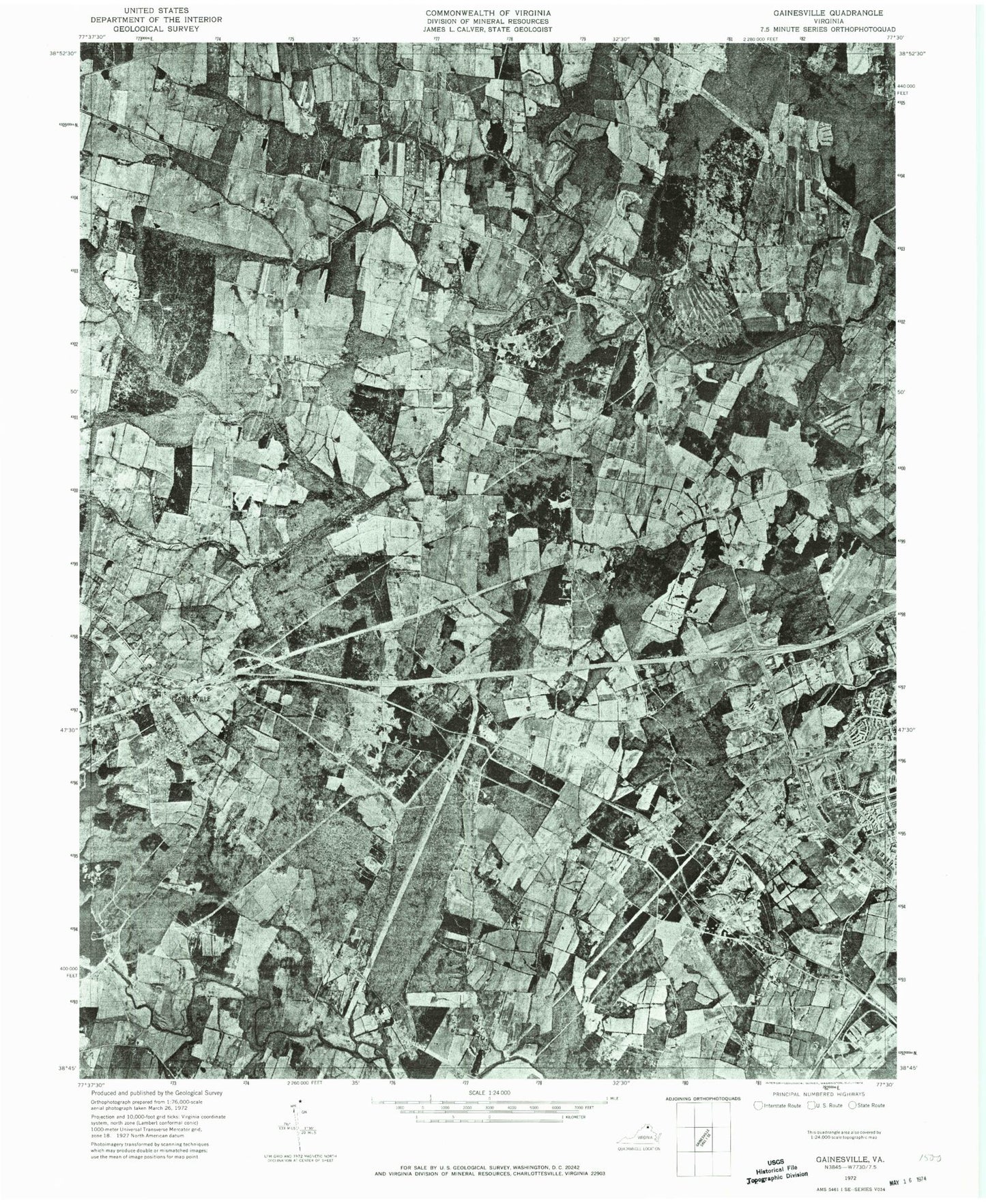 Classic USGS Gainesville Virginia 7.5'x7.5' Topo Map Image