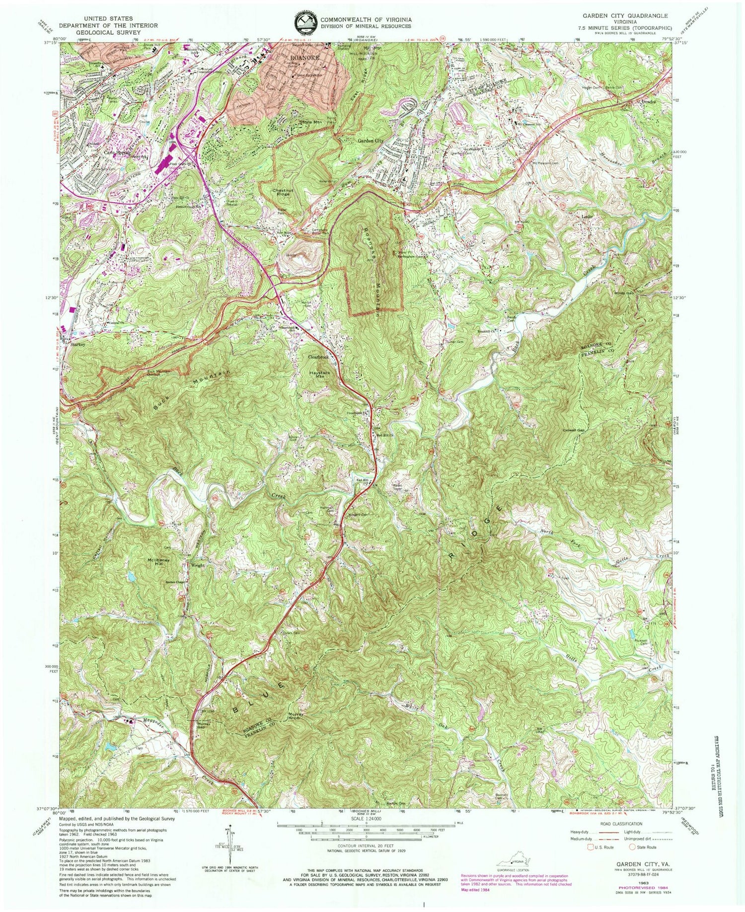 Classic USGS Garden City Virginia 7.5'x7.5' Topo Map Image
