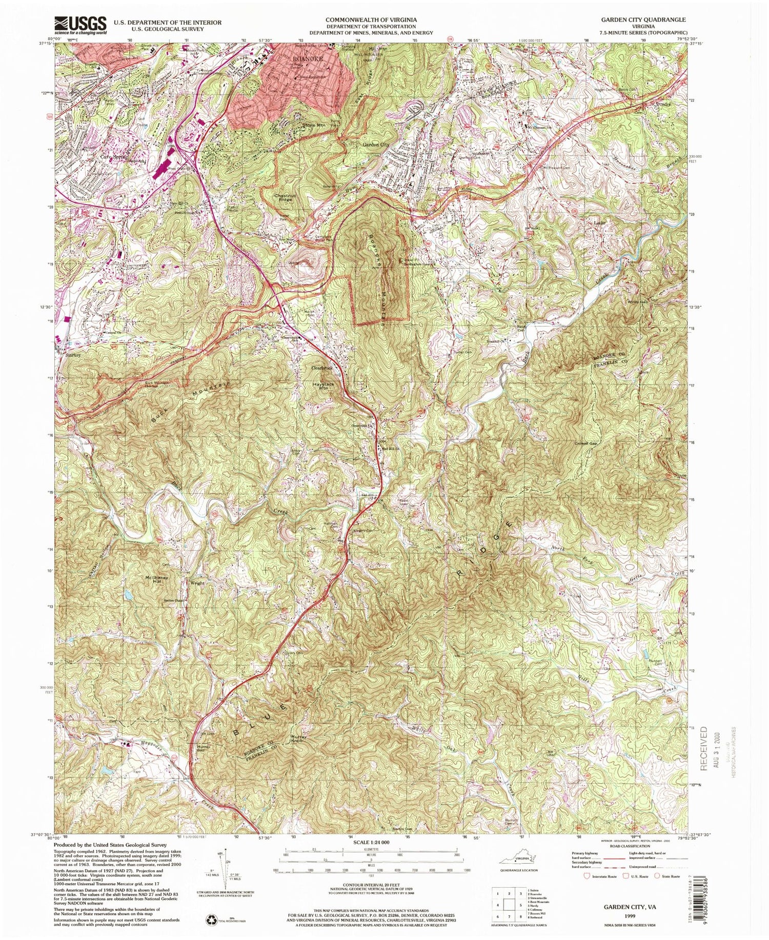 Classic USGS Garden City Virginia 7.5'x7.5' Topo Map Image