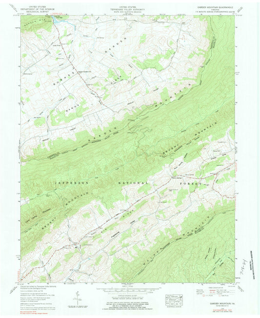 Classic USGS Garden Mountain Virginia 7.5'x7.5' Topo Map Image