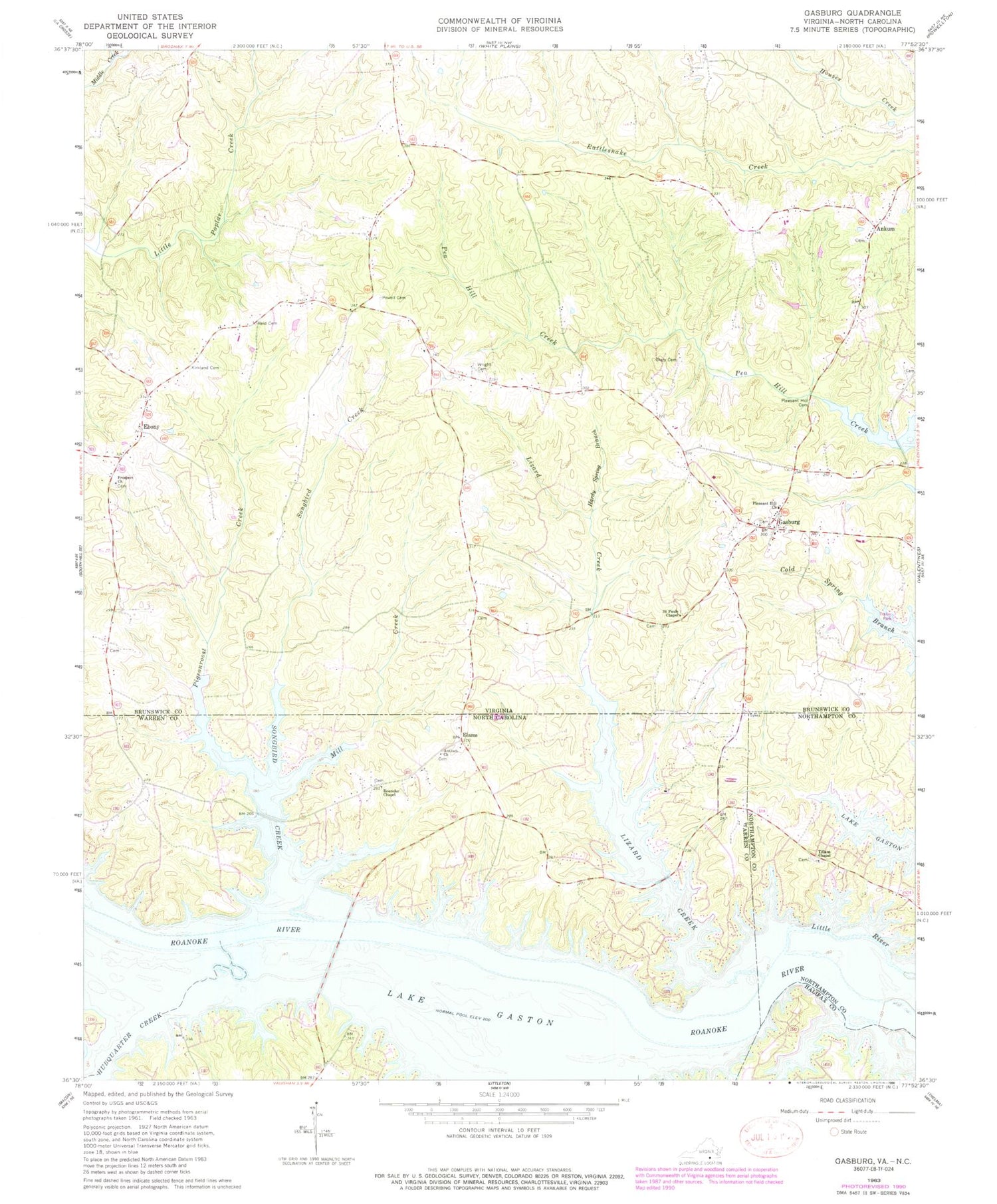 Classic USGS Gasburg Virginia 7.5'x7.5' Topo Map Image