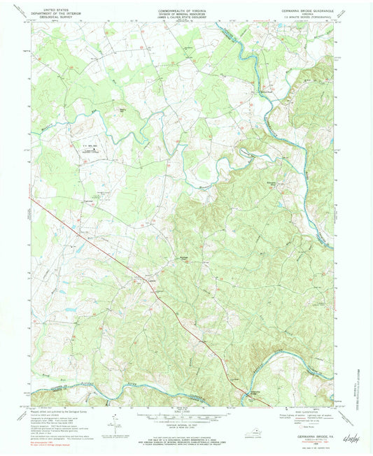 Classic USGS Germanna Bridge Virginia 7.5'x7.5' Topo Map Image