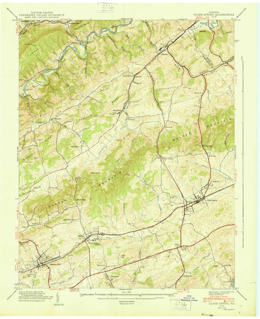 Classic USGS Glade Spring Virginia 7.5'x7.5' Topo Map Image