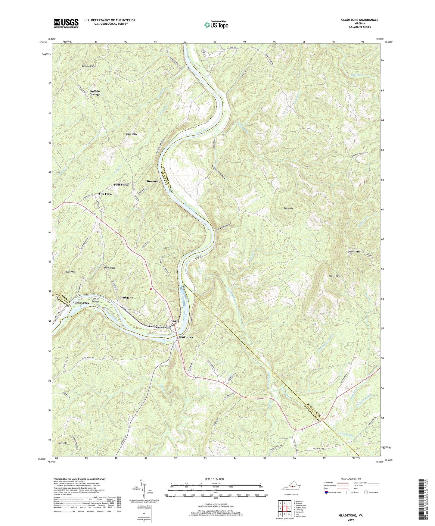 Gladstone Virginia US Topo Map Image